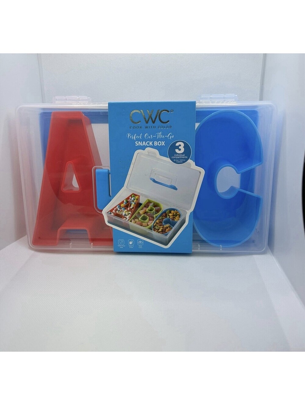 CWC Perfect On-The-Go Snack Box 3-Compartment BPA-Free Snap Lid w/Handle 84.2oz